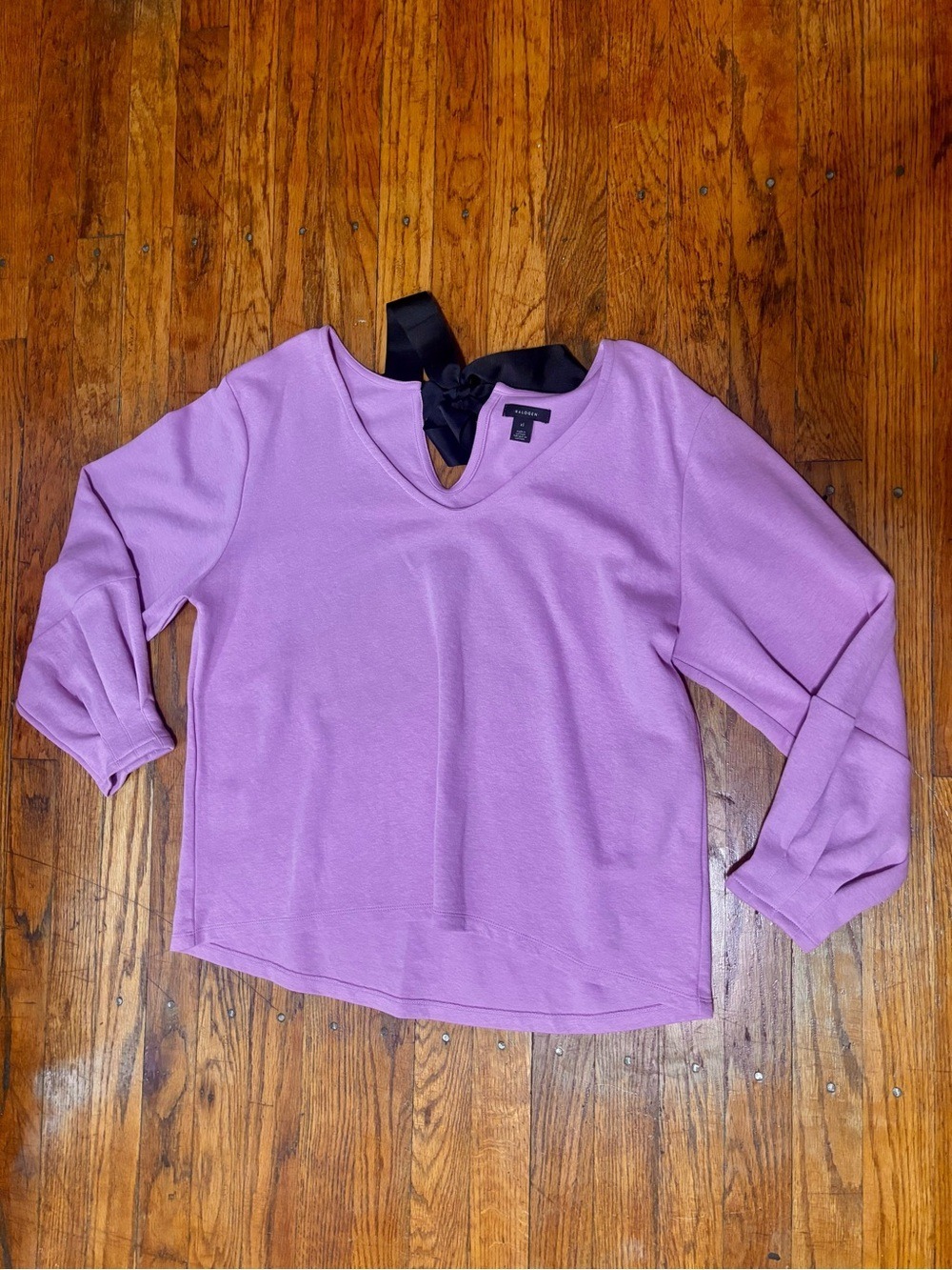 Halogen Lavender Lilac V-Neck Tie Back Balloon Sleeve Knit Top XL
